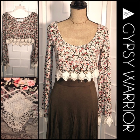Gypsy Warrior Tops - Gypsy Warrior floral Crop top crochet edging